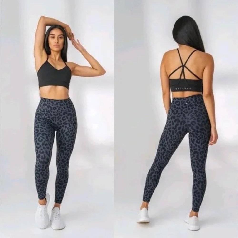 Balance Athletica Vitality Ascend Leggings Black/Gray King Cheetah Medium